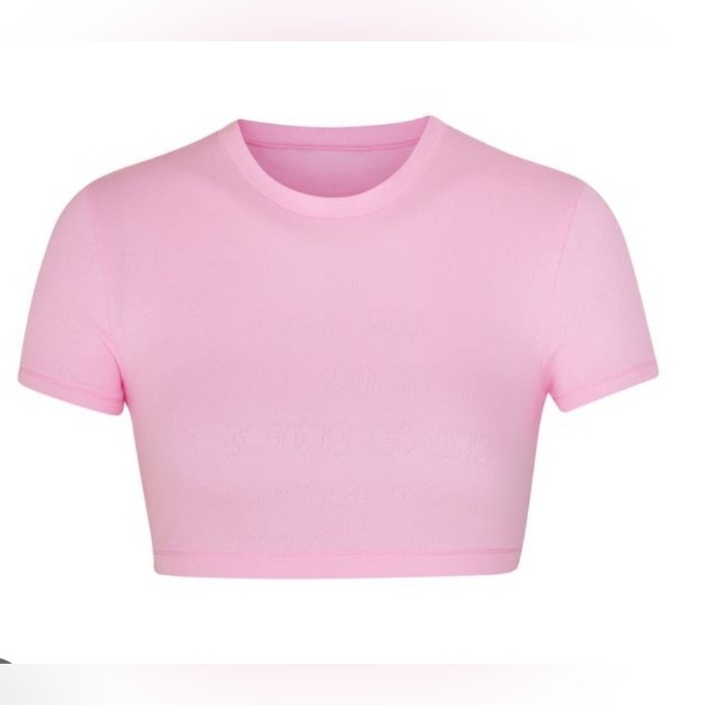 Skims Logo Pointelle Cropped Tee 4X BUBBLE GUM NWT